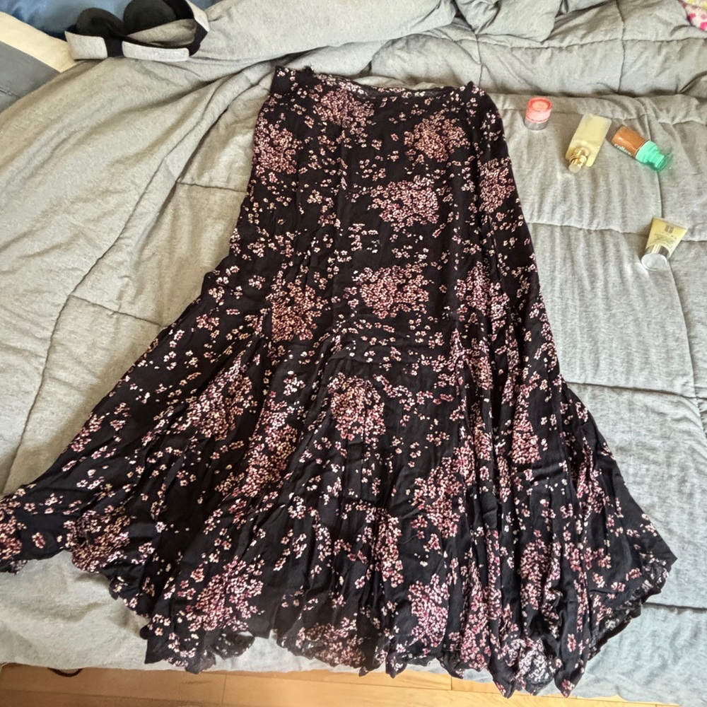 Free People Pink Asymmetrical Tiered Maxi Skirt